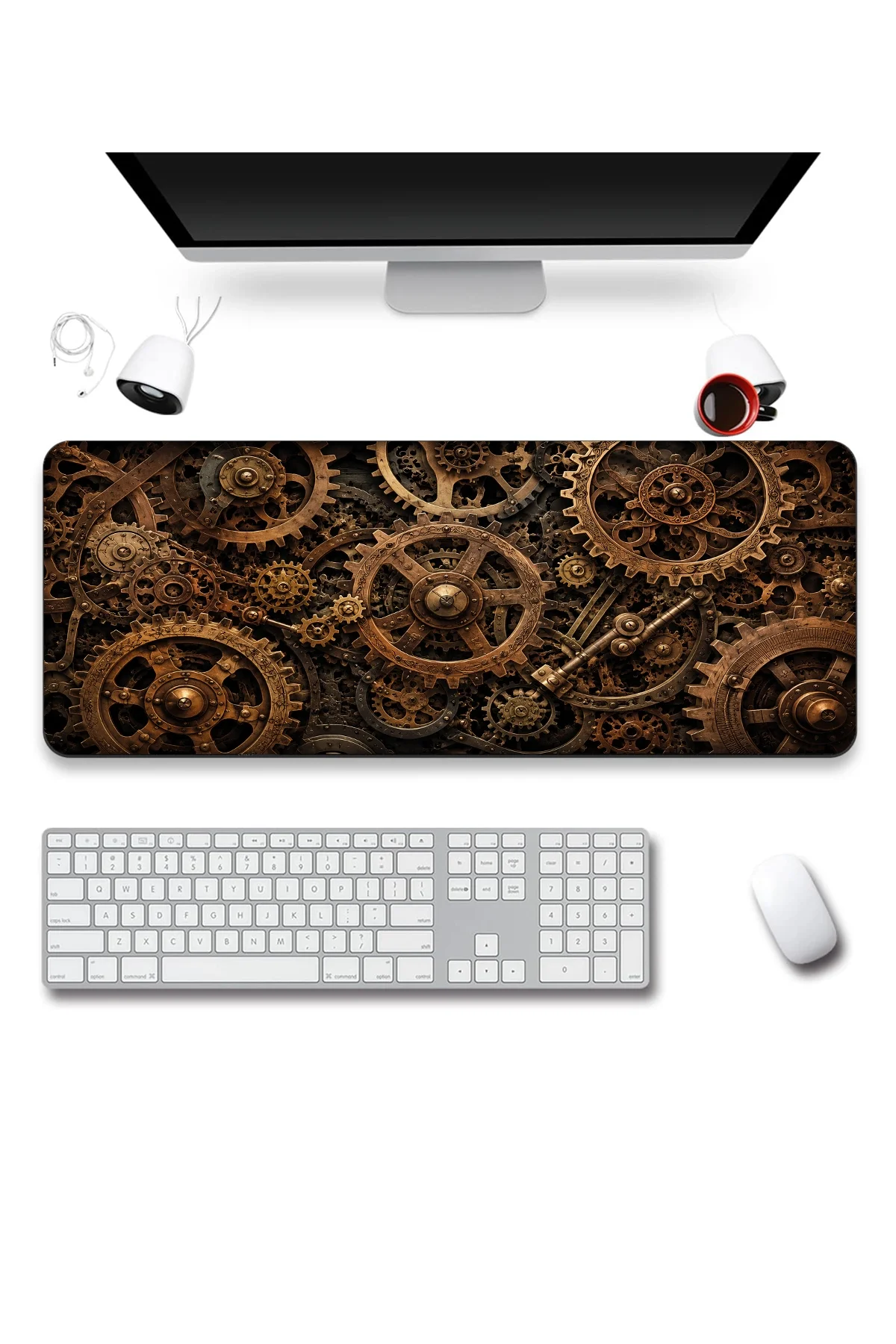 SonicTouch Klavye Mousepad 40x90cm Bronz Çarklar Dikişsiz Pürüzsüz Sıvı Geçirmez Kaymaz Taban