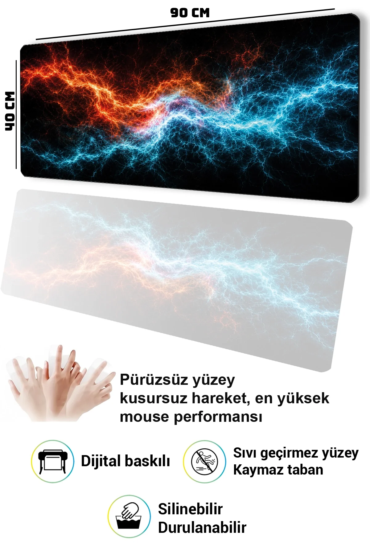 SonicTouch Klavye Mousepad 40x90cm Enerji Kırılması Dikişsiz Pürüzsüz Sıvı Geçirmez Kaymaz Taban