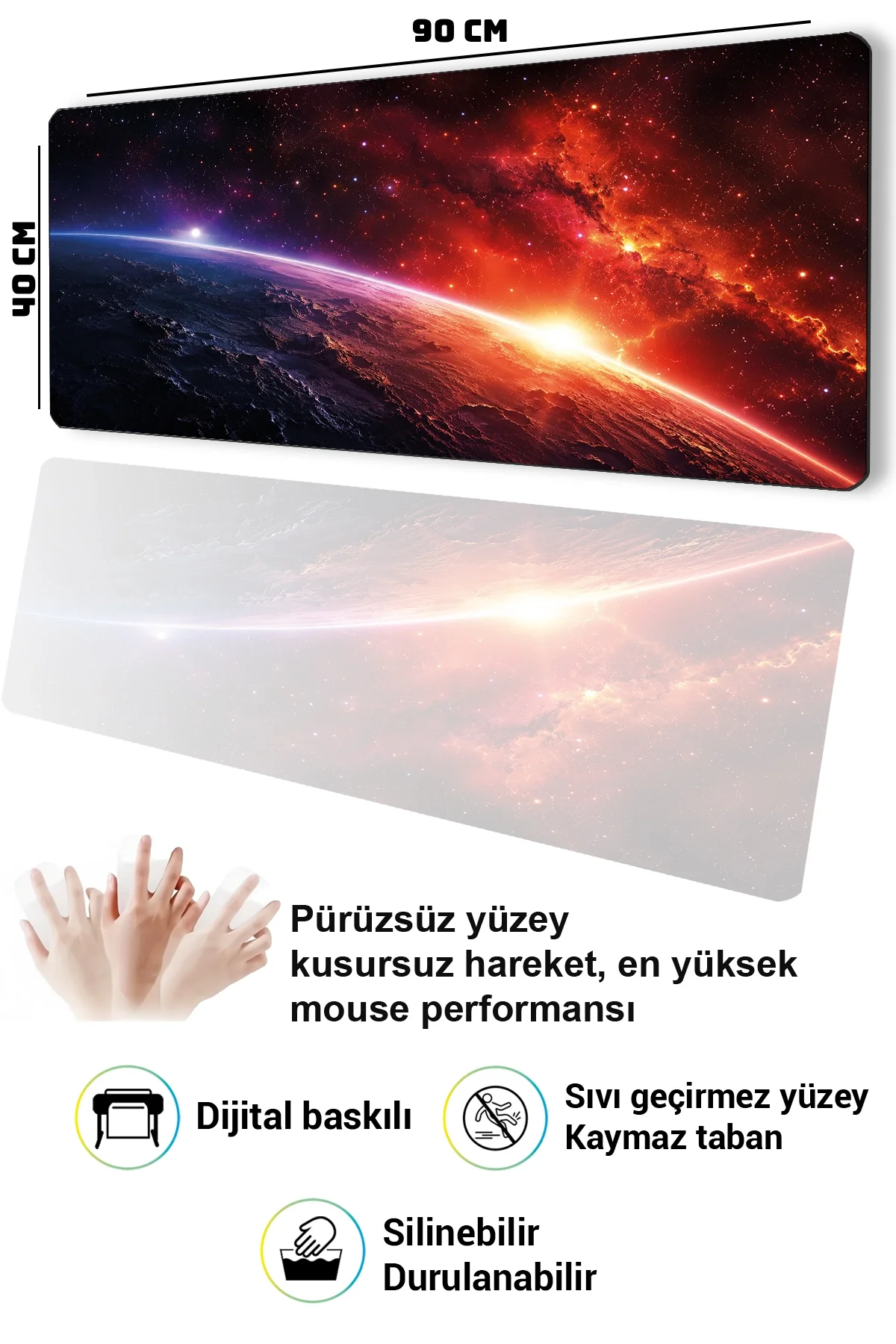 SonicTouch Klavye Mousepad 40x90cm Galaktik Gün Doğumu Dikişsiz Pürüzsüz Sıvı Geçirmez Kaymaz Taban