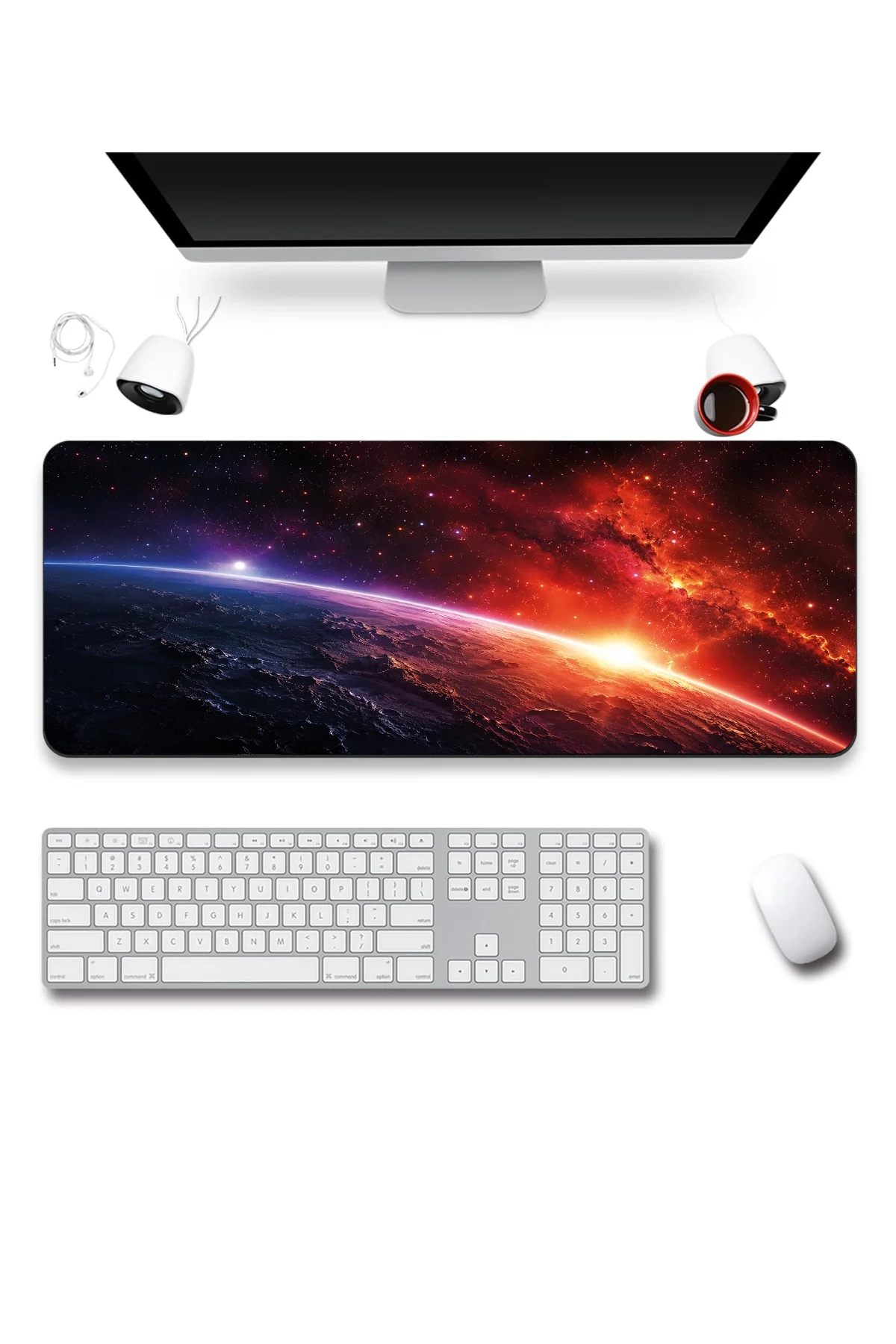 SonicTouch Klavye Mousepad 40x90cm Galaktik Gün Doğumu Dikişsiz Pürüzsüz Sıvı Geçirmez Kaymaz Taban