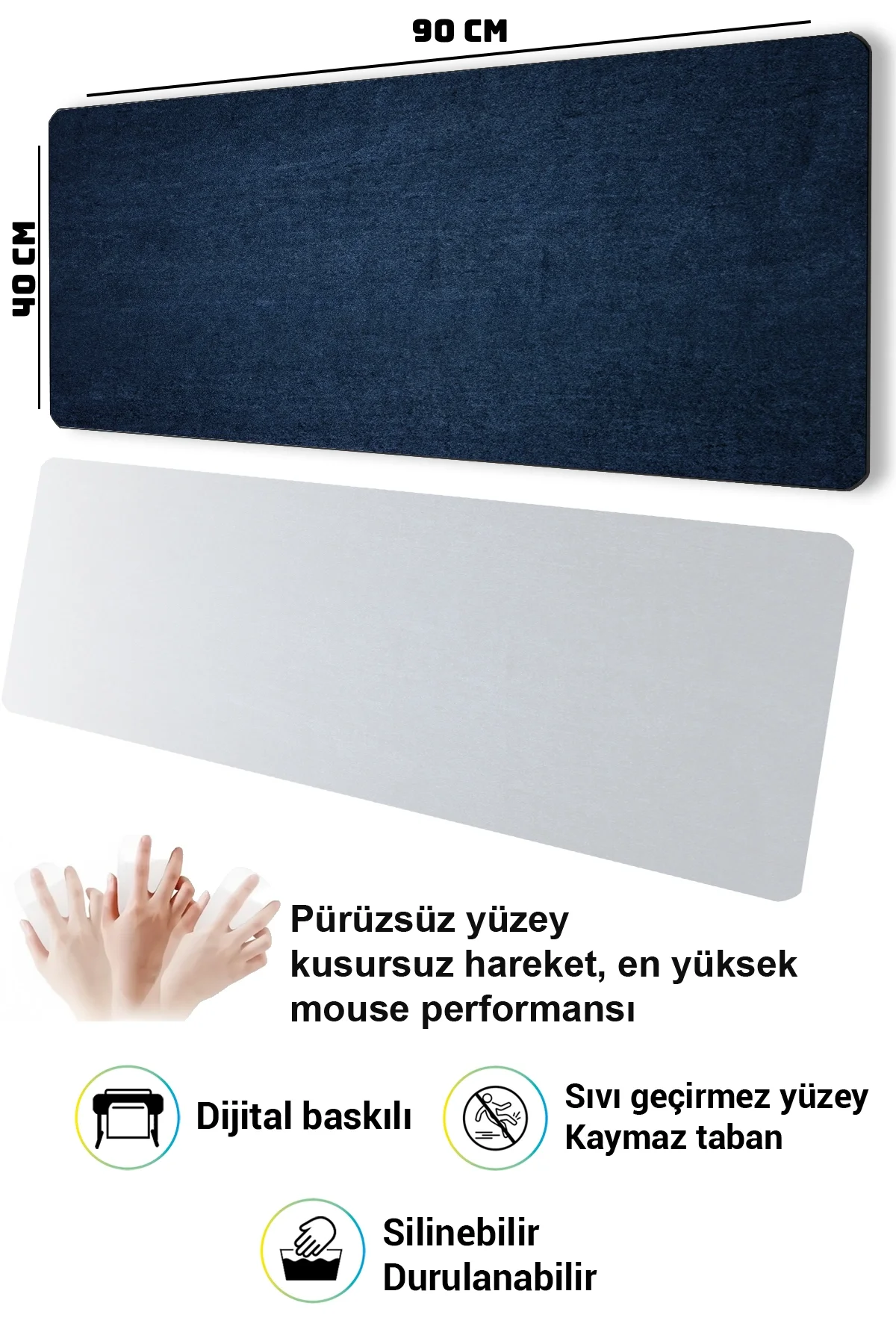 SonicTouch Klavye Mousepad 40x90cm Gece Mavisi Dikişsiz Pürüzsüz Sıvı Geçirmez Kaymaz Taban