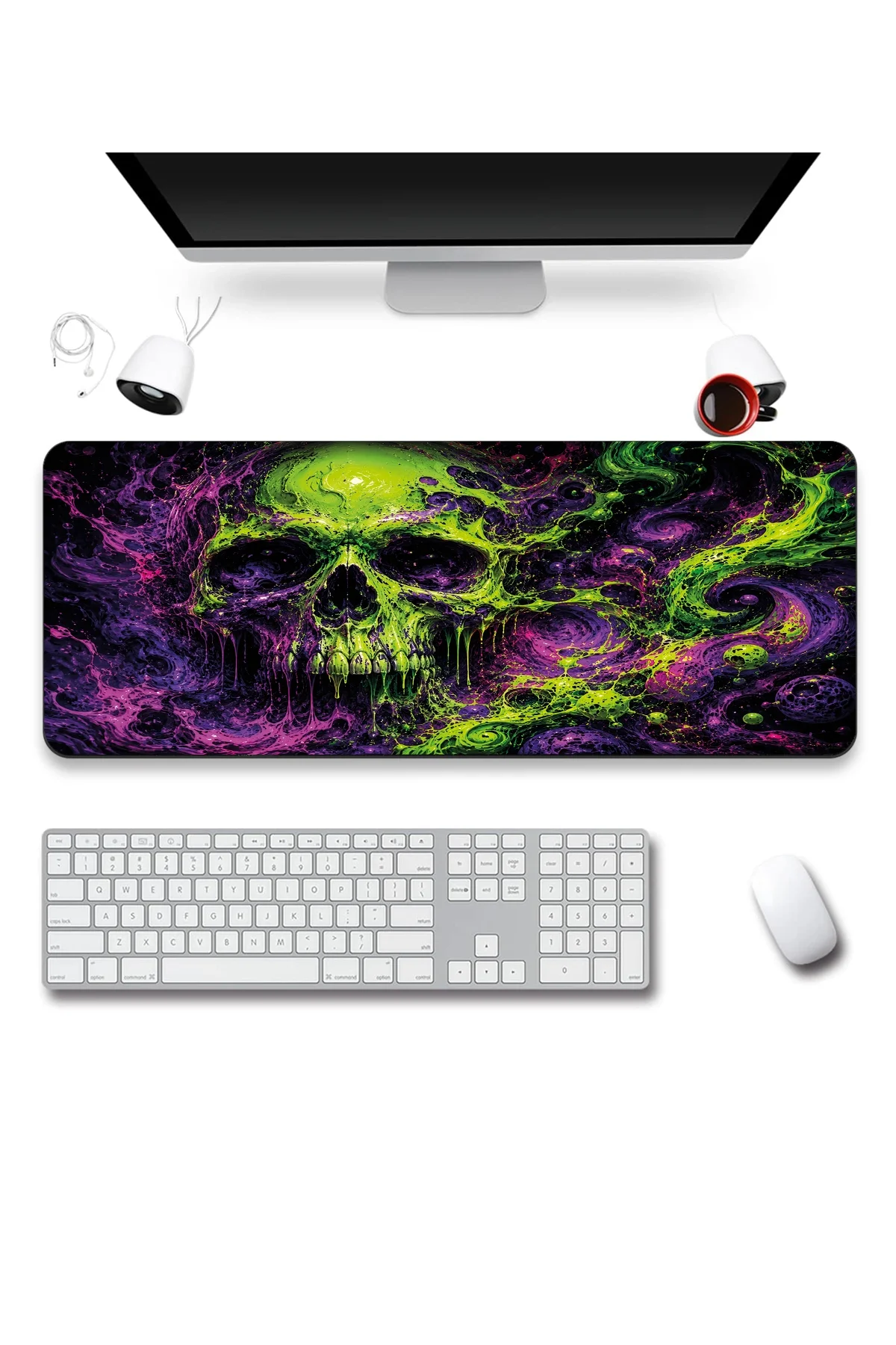 SonicTouch Klavye Mousepad 40x90cm Toxic Skull Dikişsiz Pürüzsüz Sıvı Geçirmez Kaymaz Taban