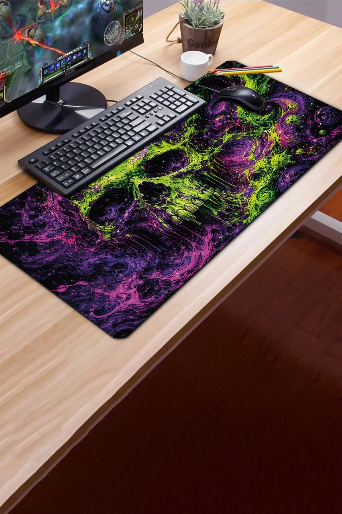 SonicTouch Klavye Mousepad 40x90cm Toxic Skull Dikişsiz Pürüzsüz Sıvı Geçirmez Kaymaz Taban