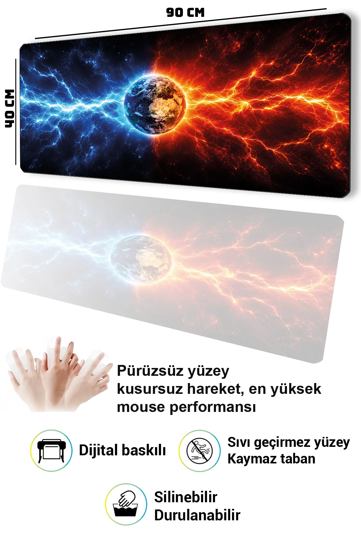 SonicTouch Klavye Mousepad 40x90cm Kozmik Denge Dikişsiz Pürüzsüz Sıvı Geçirmez Kaymaz Taban