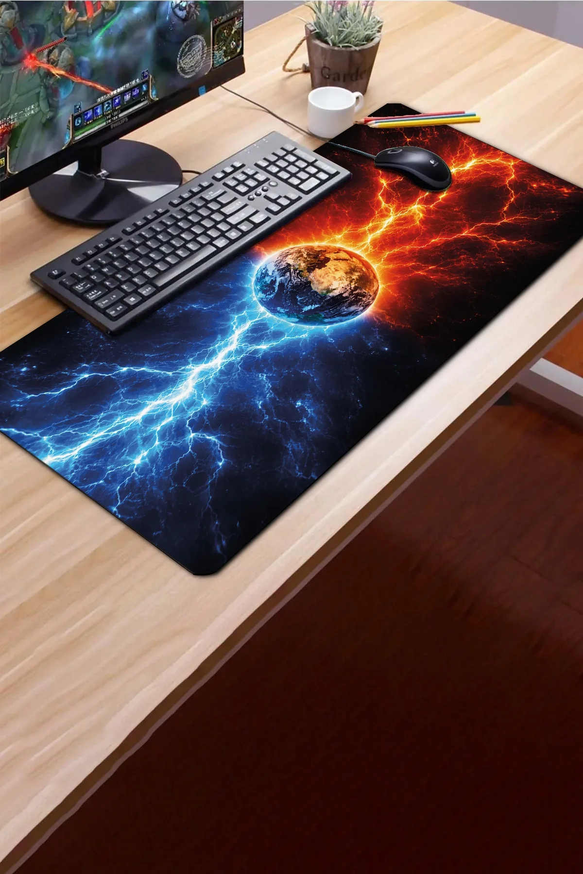 SonicTouch Klavye Mousepad 40x90cm Kozmik Denge Dikişsiz Pürüzsüz Sıvı Geçirmez Kaymaz Taban