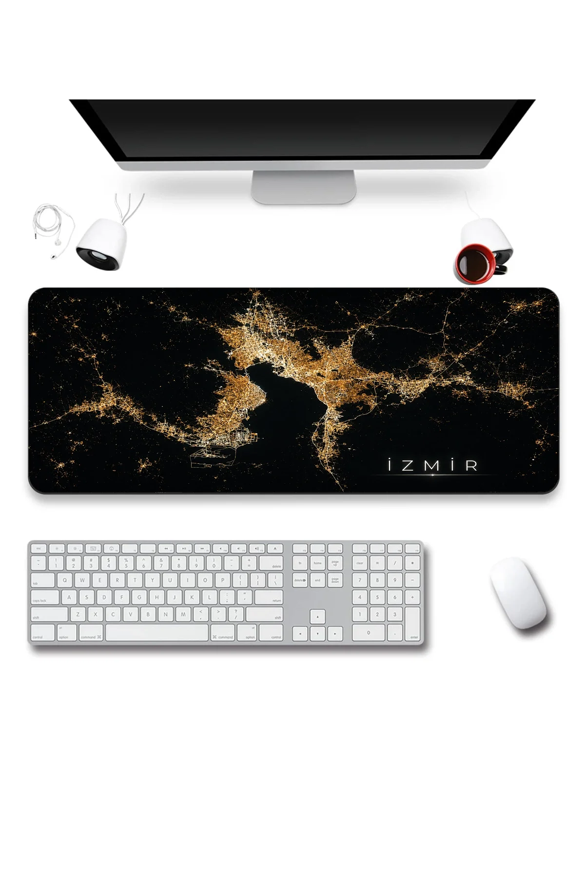 SonicTouch Klavye Mousepad 40x90cm izmir Gece Haritası Dikişsiz Pürüzsüz Sıvı Geçirmez Kaymaz Taban
