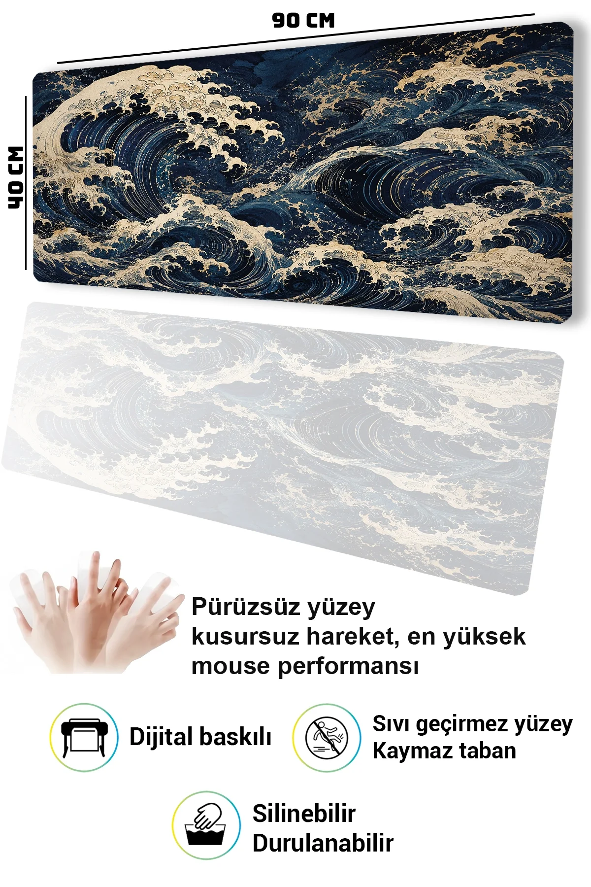 SonicTouch Klavye Mousepad 40x90cm Karanlık Deniz Dikişsiz Pürüzsüz Sıvı Geçirmez Kaymaz Taban