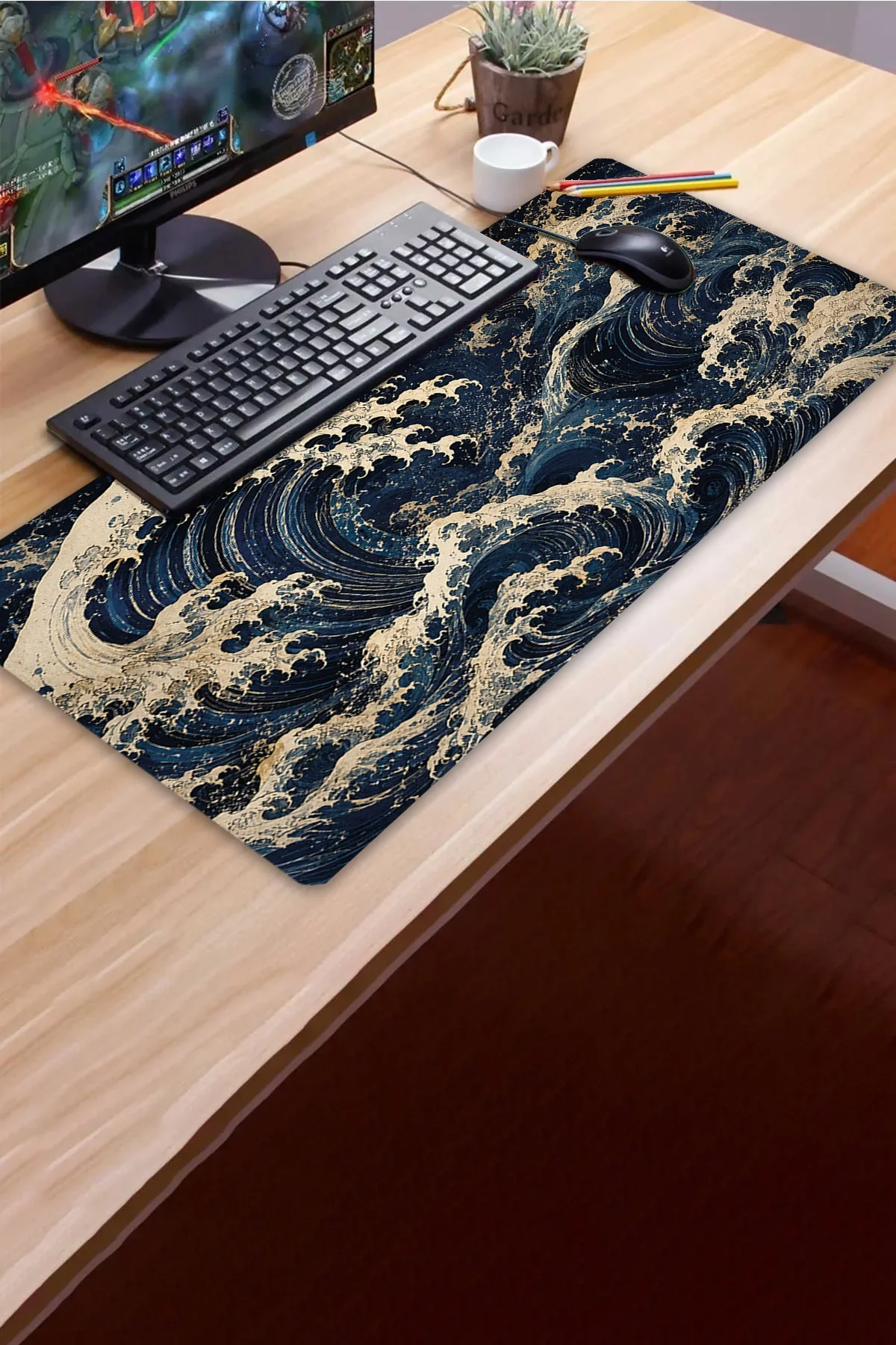 SonicTouch Klavye Mousepad 40x90cm Karanlık Deniz Dikişsiz Pürüzsüz Sıvı Geçirmez Kaymaz Taban