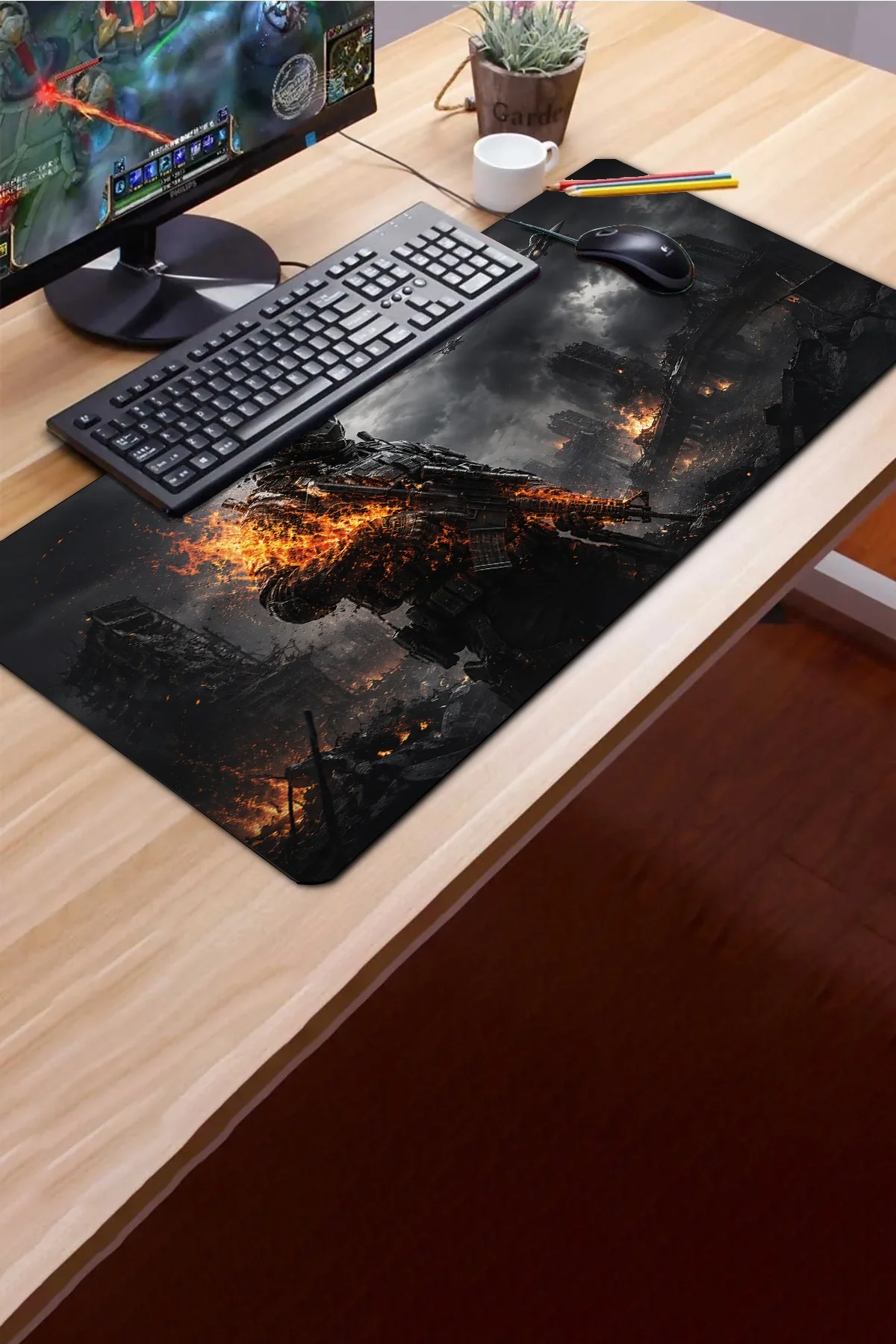 SonicTouch Klavye Mousepad 40x90cm Ateş Hattı Dikişsiz Pürüzsüz Sıvı Geçirmez Kaymaz Taban