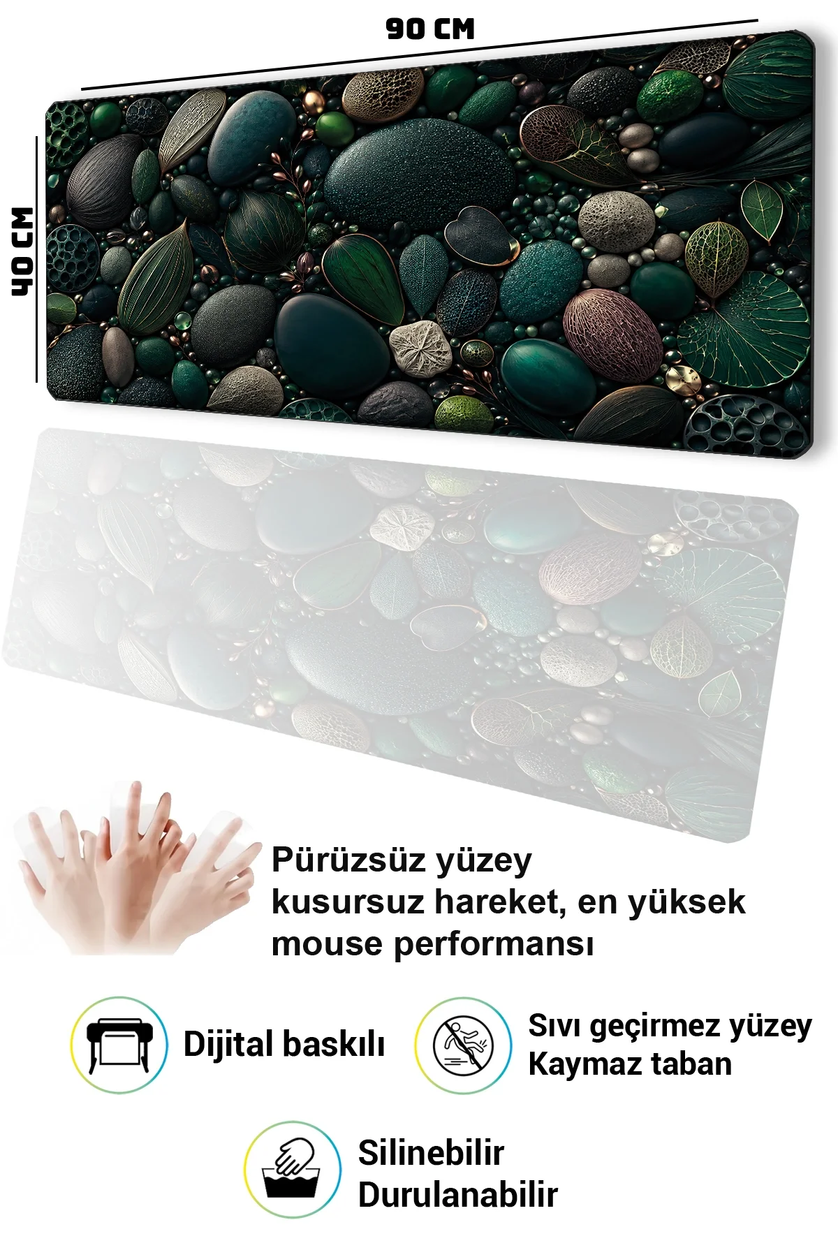 SonicTouch Klavye Mousepad 40x90cm Orman Mücevherleri Dikişsiz Pürüzsüz Sıvı Geçirmez Kaymaz Taban