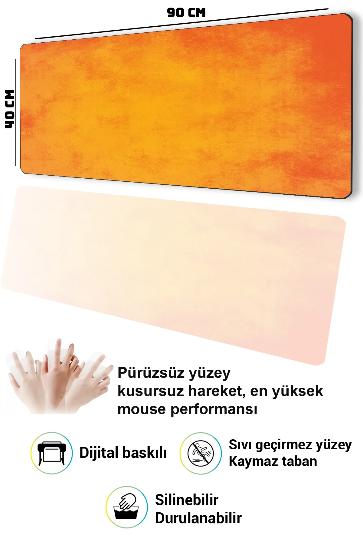 SonicTouch Klavye Mousepad 40x90cm Gün Batımı Dokusu Dikişsiz Pürüzsüz Sıvı Geçirmez Kaymaz Taban