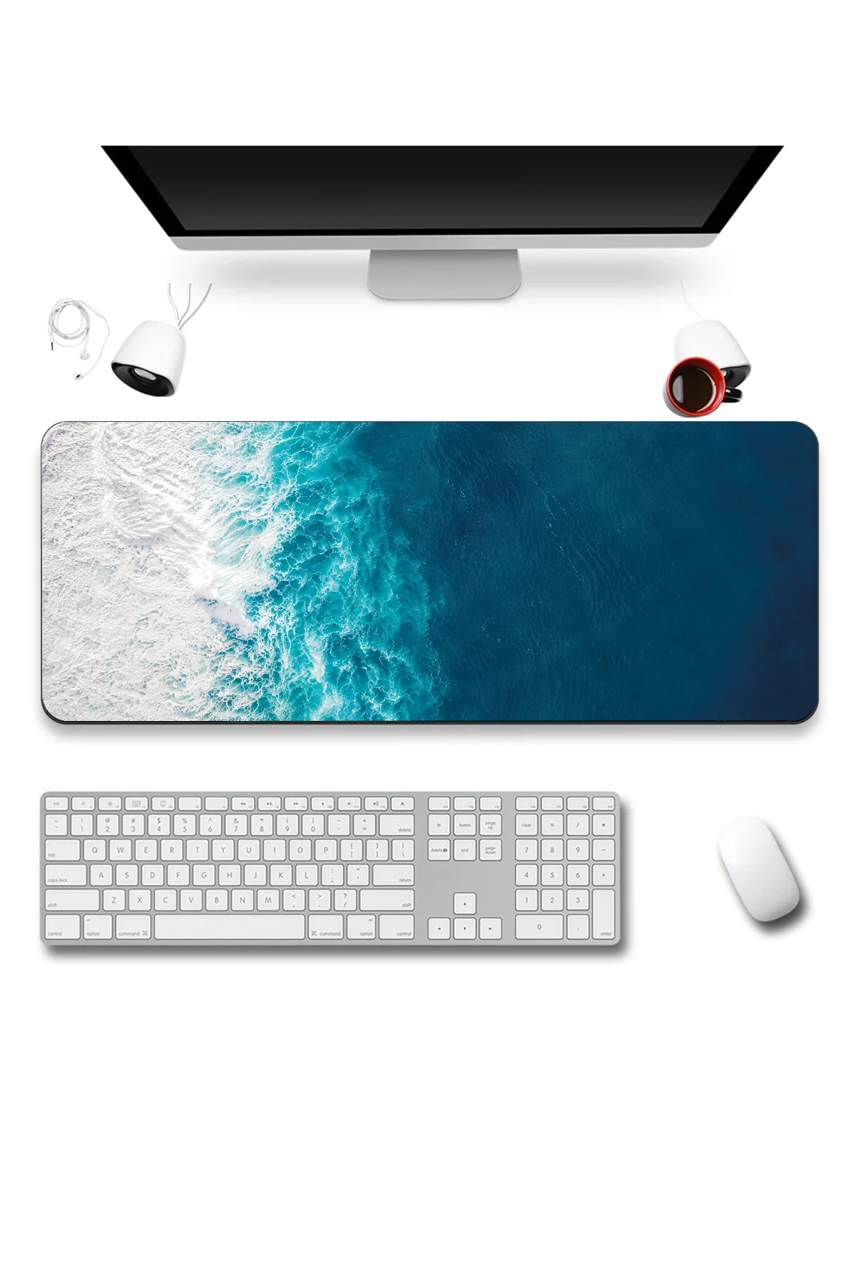 SonicTouch Klavye Mousepad 40x90cm Sonsuz Okyanus Dikişsiz Kenar Pürüzsüz Sıvı Geçirmez Kaymaz Taban