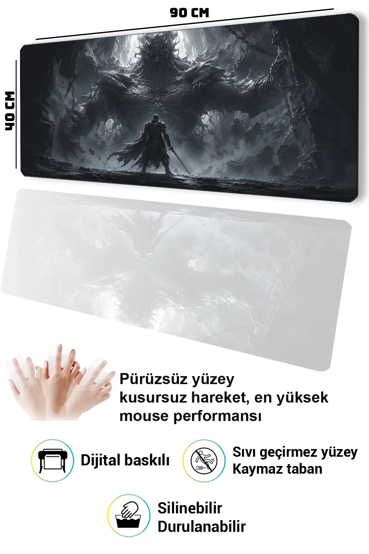 SonicTouch Klavye Mousepad 40x90cm Karanlığın Muhafızı Dikişsiz Pürüzsüz Sıvı Geçirmez Kaymaz Taban