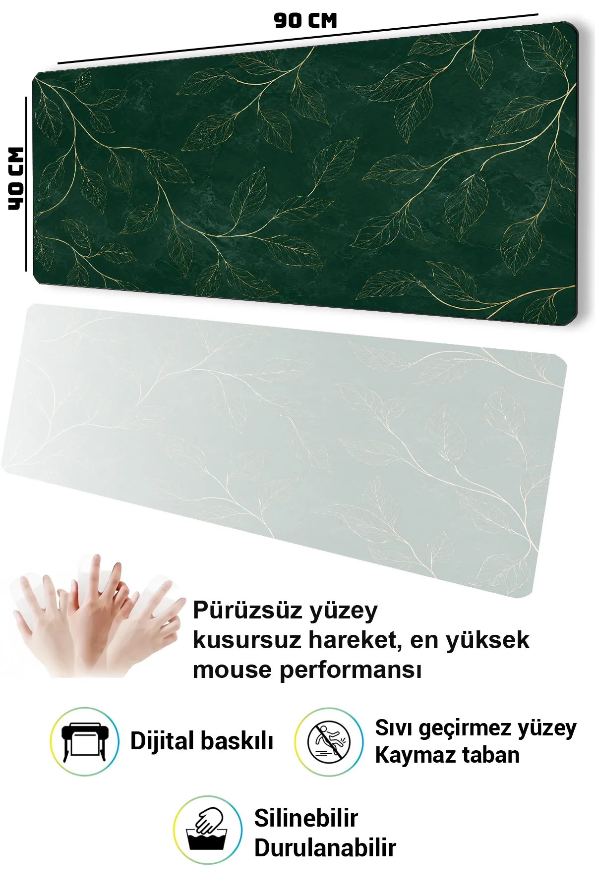SonicTouch Klavye Mousepad 40x90cm Altın Yapraklar Dikişsiz Pürüzsüz Sıvı Geçirmez Kaymaz Taban