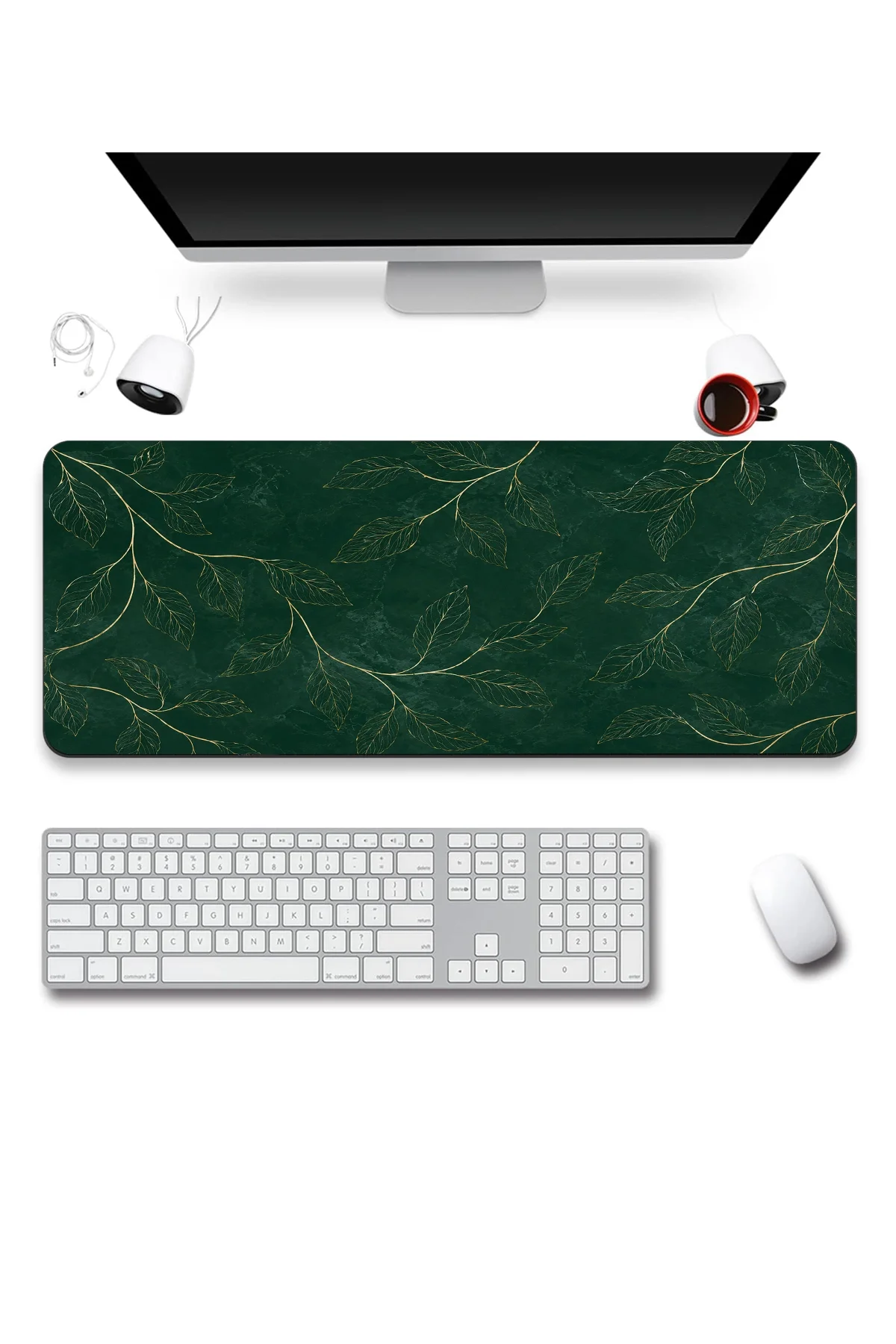 SonicTouch Klavye Mousepad 40x90cm Altın Yapraklar Dikişsiz Pürüzsüz Sıvı Geçirmez Kaymaz Taban