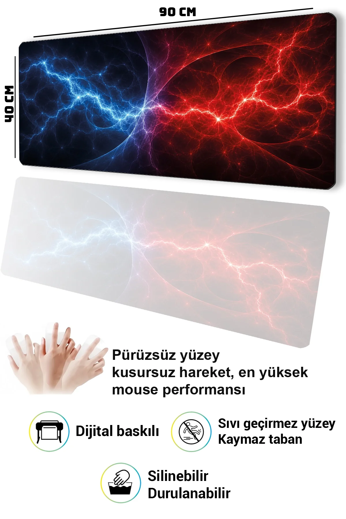 SonicTouch Klavye Mousepad 40x90cm Elementlerin Savaşı Dikişsiz Pürüzsüz Sıvı Geçirmez Kaymaz Taban