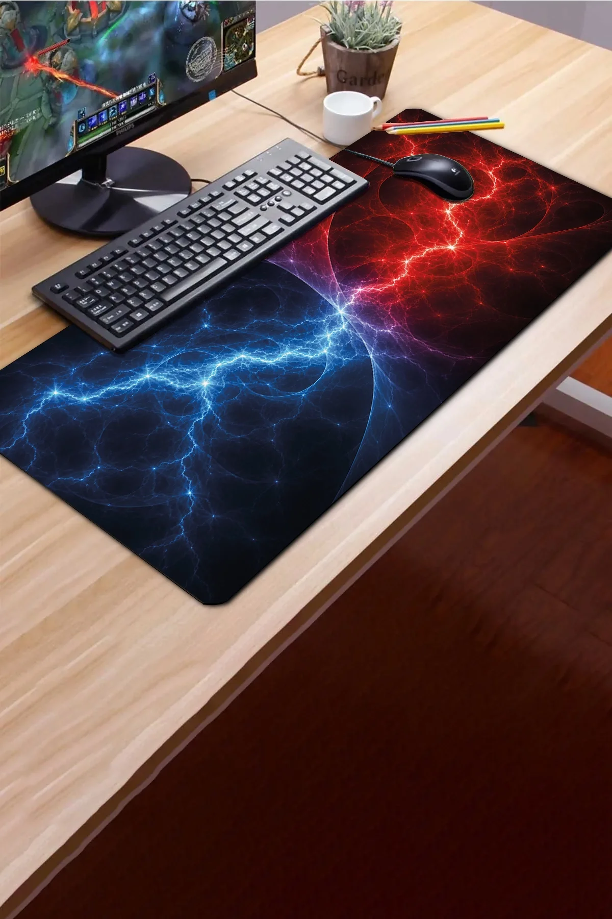 SonicTouch Klavye Mousepad 40x90cm Elementlerin Savaşı Dikişsiz Pürüzsüz Sıvı Geçirmez Kaymaz Taban