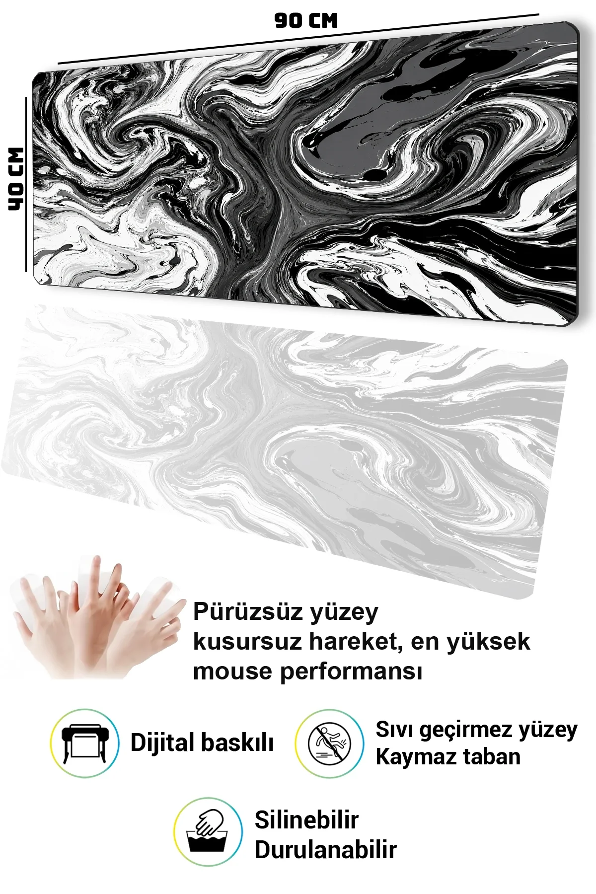 SonicTouch Klavye Mousepad 40x90cm Gece Girdabı Dikişsiz Pürüzsüz Sıvı Geçirmez Kaymaz Taban