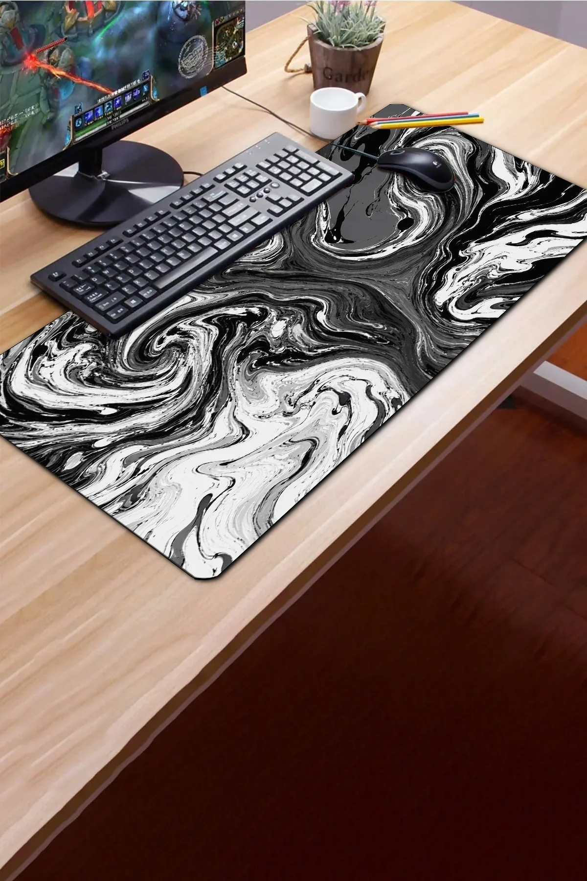SonicTouch Klavye Mousepad 40x90cm Gece Girdabı Dikişsiz Pürüzsüz Sıvı Geçirmez Kaymaz Taban