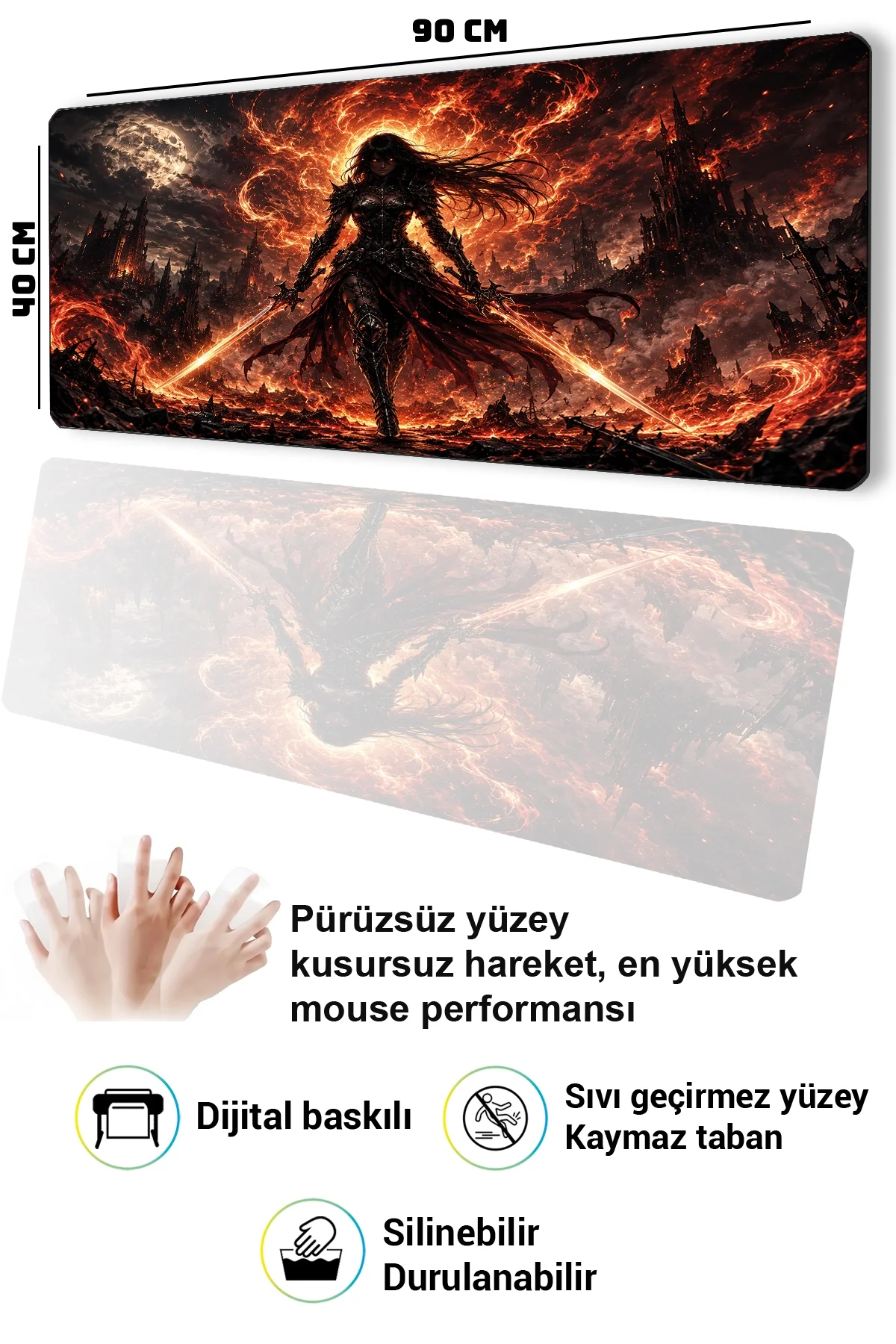 SonicTouch Klavye Mousepad 40x90cm Kor Savaşçısı Dikişsiz Pürüzsüz Sıvı Geçirmez Kaymaz Taban