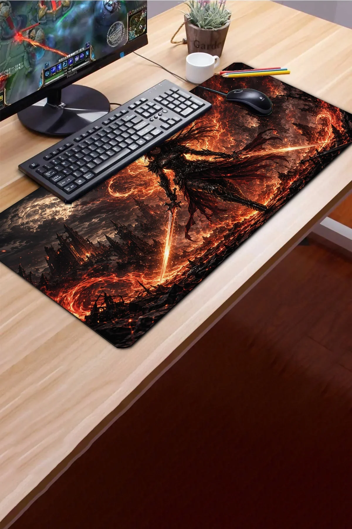 SonicTouch Klavye Mousepad 40x90cm Kor Savaşçısı Dikişsiz Pürüzsüz Sıvı Geçirmez Kaymaz Taban