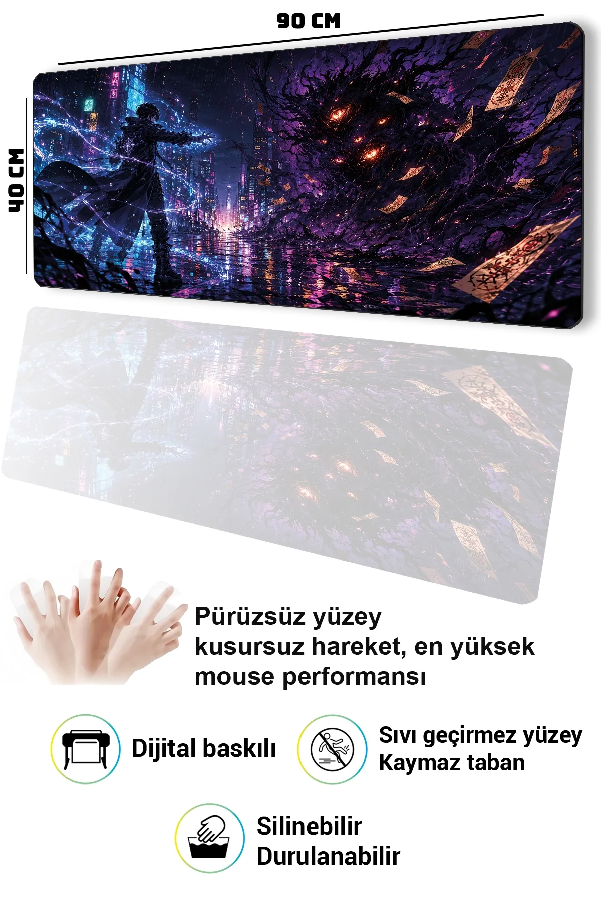 SonicTouch Klavye Mousepad 40x90cm Neon Büyücü Dikişsiz Pürüzsüz Sıvı Geçirmez Kaymaz Taban