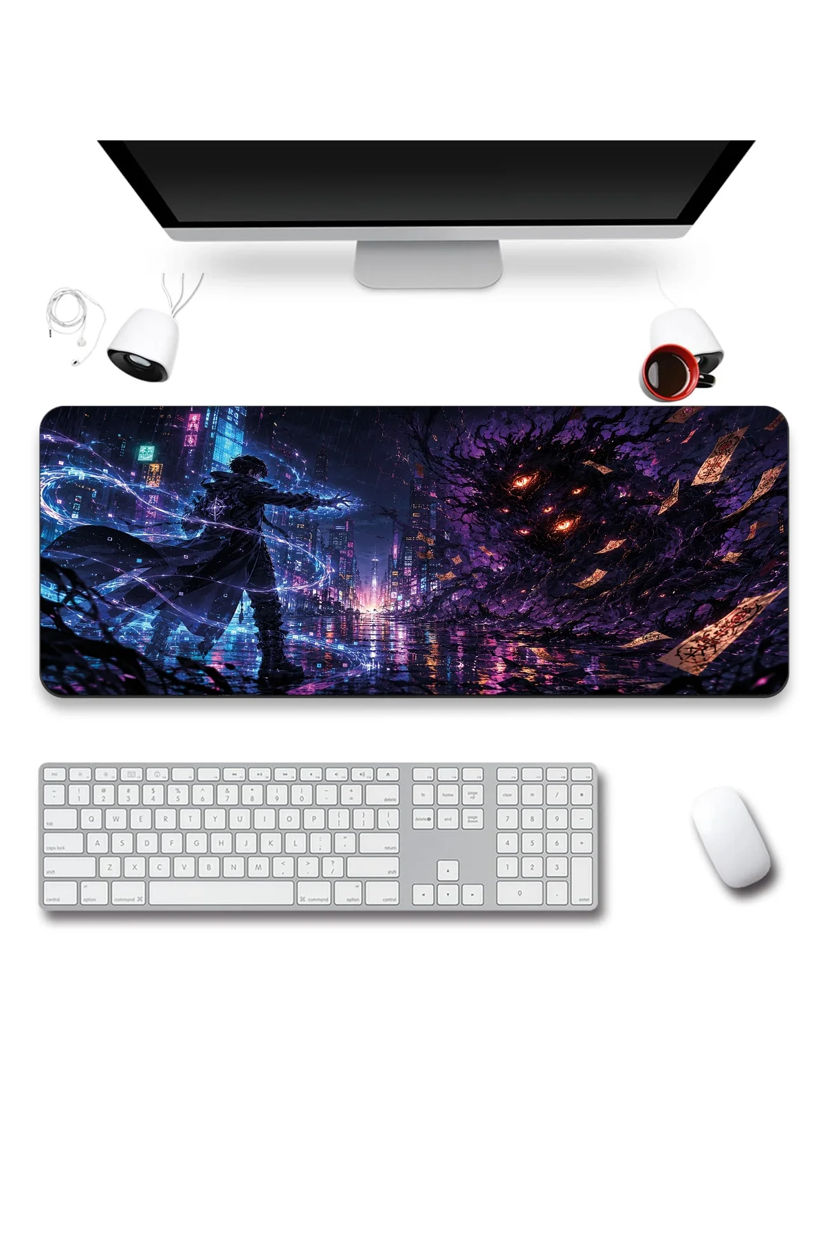 SonicTouch Klavye Mousepad 40x90cm Neon Büyücü Dikişsiz Pürüzsüz Sıvı Geçirmez Kaymaz Taban