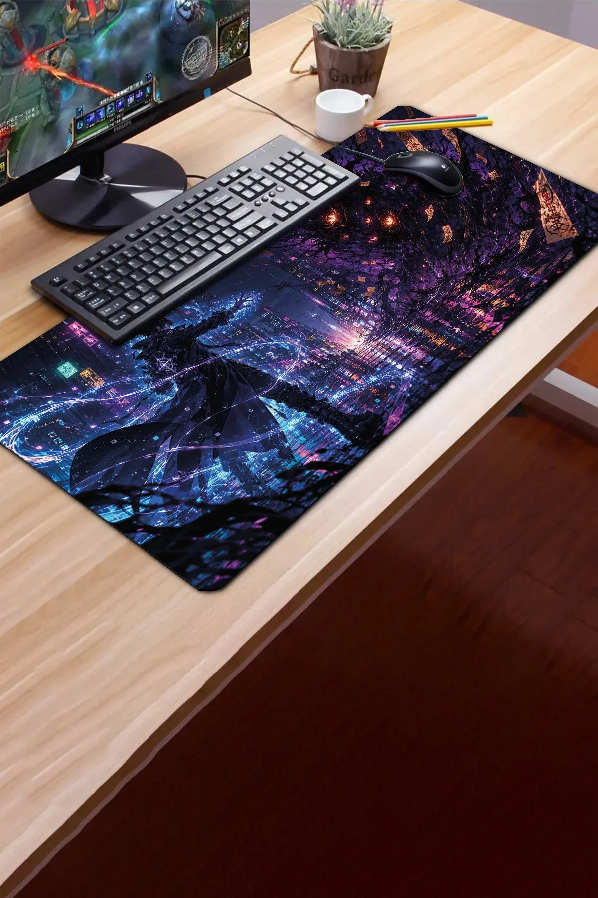 SonicTouch Klavye Mousepad 40x90cm Neon Büyücü Dikişsiz Pürüzsüz Sıvı Geçirmez Kaymaz Taban