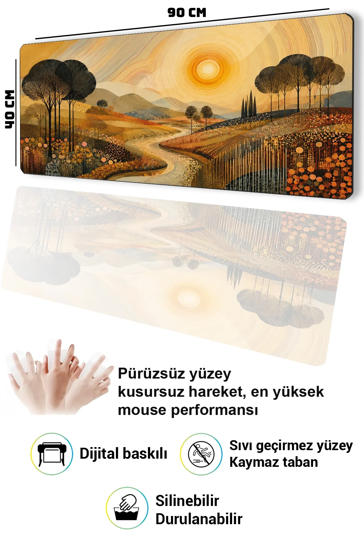 SonicTouch Klavye Mousepad 40x90cm Altın Vadi Dikişsiz Pürüzsüz Sıvı Geçirmez Kaymaz Taban