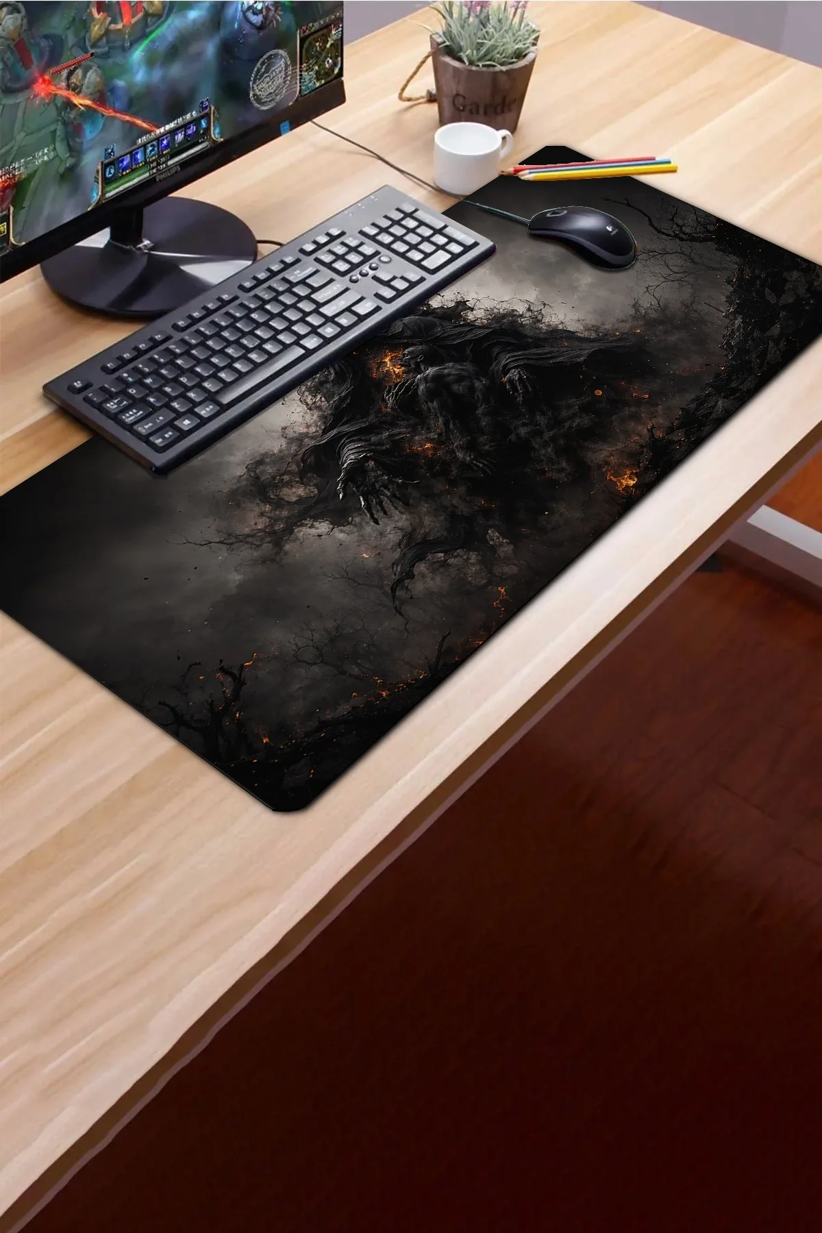 SonicTouch Klavye Mousepad 40x90cm Kara Kehanet Dikişsiz Pürüzsüz Sıvı Geçirmez Kaymaz Taban