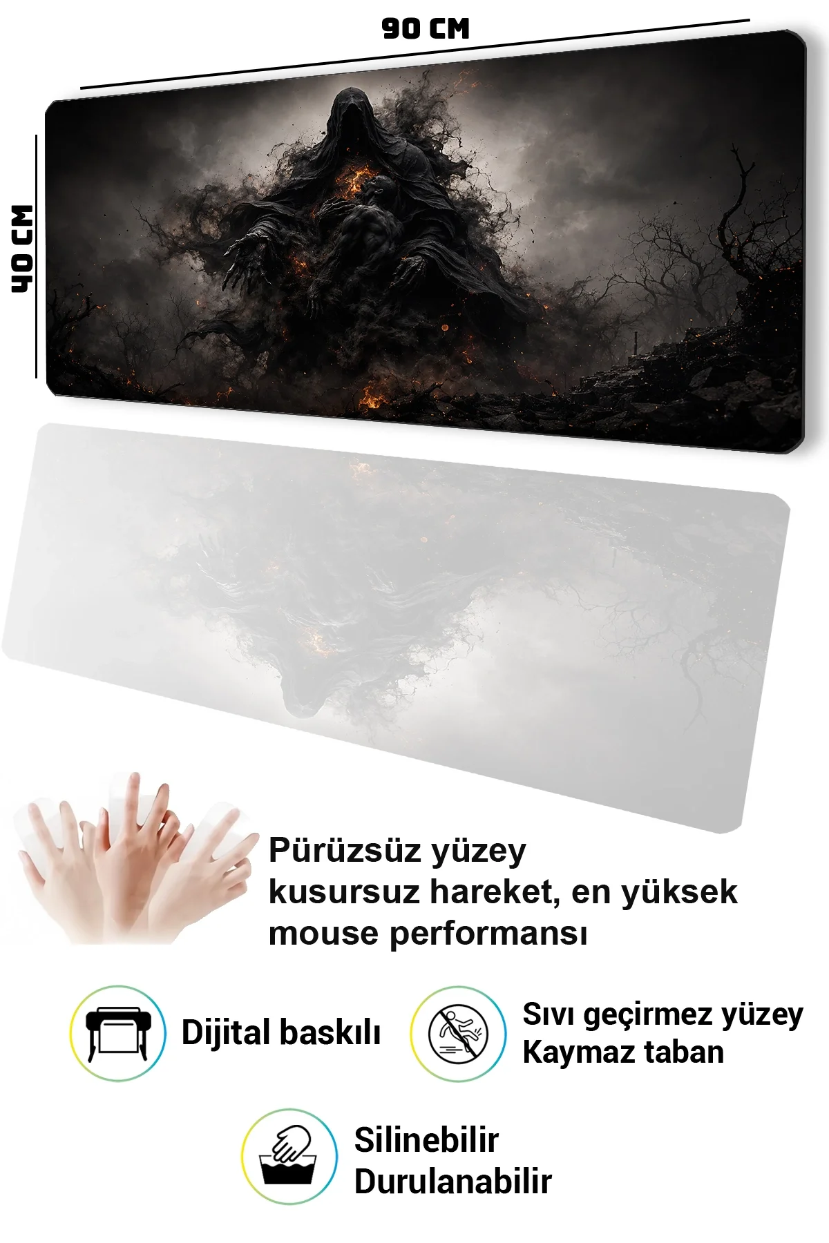 SonicTouch Klavye Mousepad 40x90cm Kara Kehanet Dikişsiz Pürüzsüz Sıvı Geçirmez Kaymaz Taban
