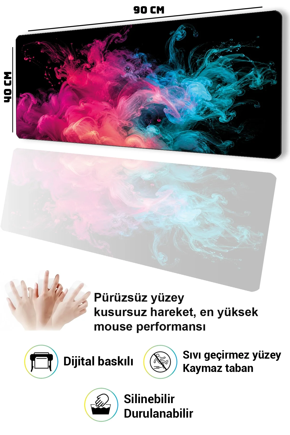 SonicTouch Klavye Mousepad 40x90cm Neon Duman Dansı Dikişsiz Pürüzsüz Sıvı Geçirmez Kaymaz Taban