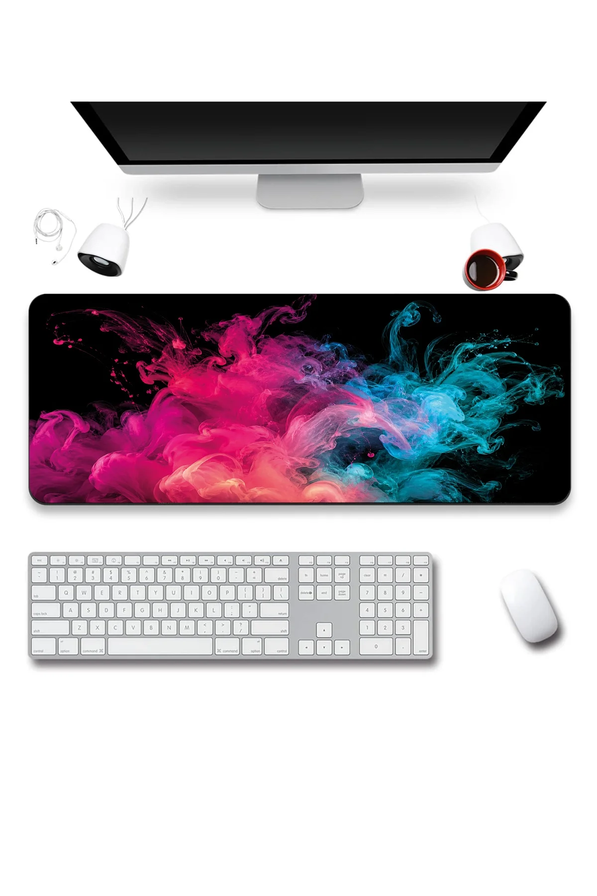 SonicTouch Klavye Mousepad 40x90cm Neon Duman Dansı Dikişsiz Pürüzsüz Sıvı Geçirmez Kaymaz Taban