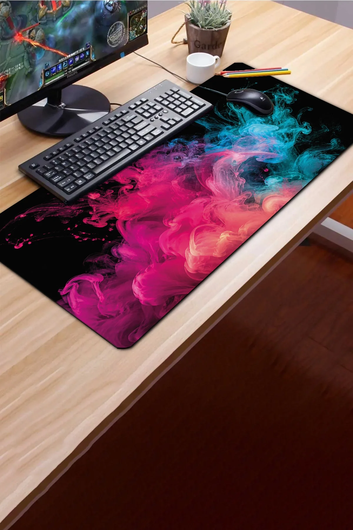 SonicTouch Klavye Mousepad 40x90cm Neon Duman Dansı Dikişsiz Pürüzsüz Sıvı Geçirmez Kaymaz Taban
