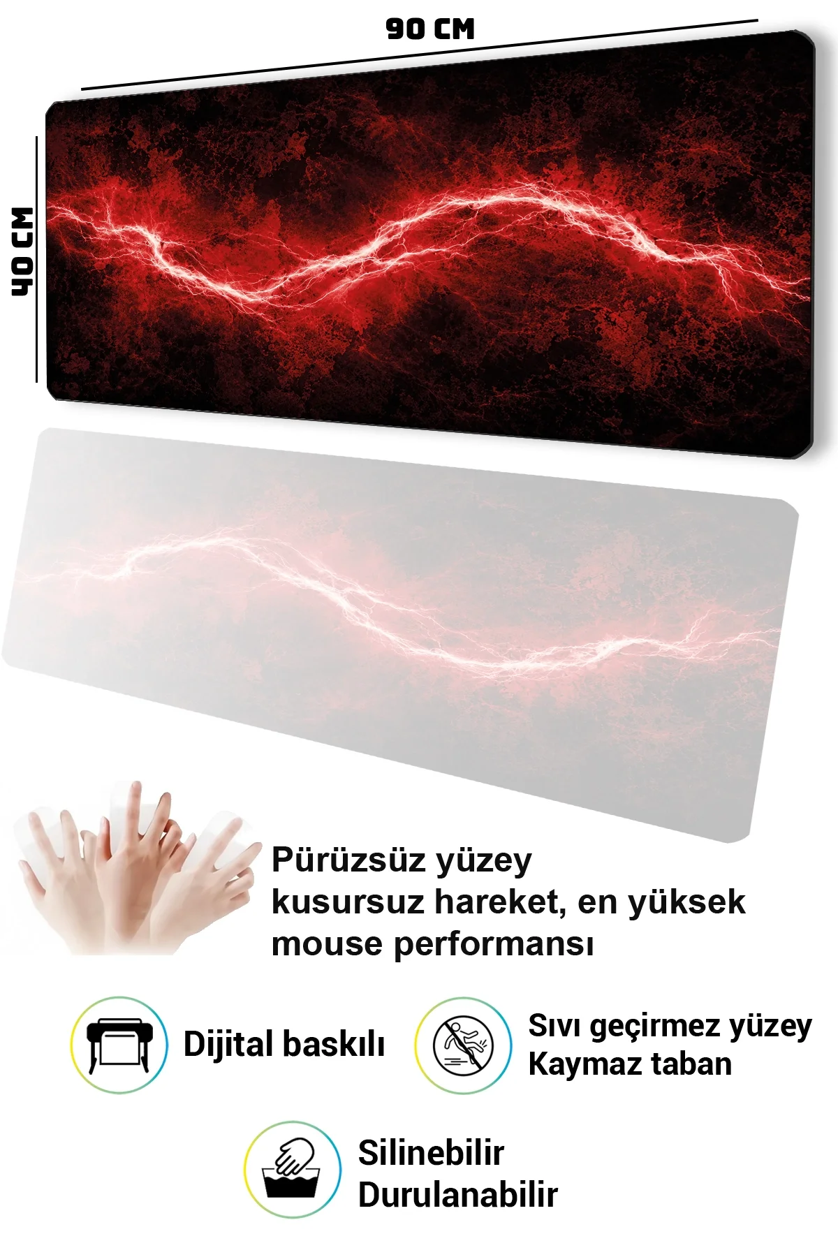 SonicTouch Klavye Mousepad 40x90cm Kızıl Akım Dikişsiz Kenar Pürüzsüz Sıvı Geçirmez Kaymaz Taban
