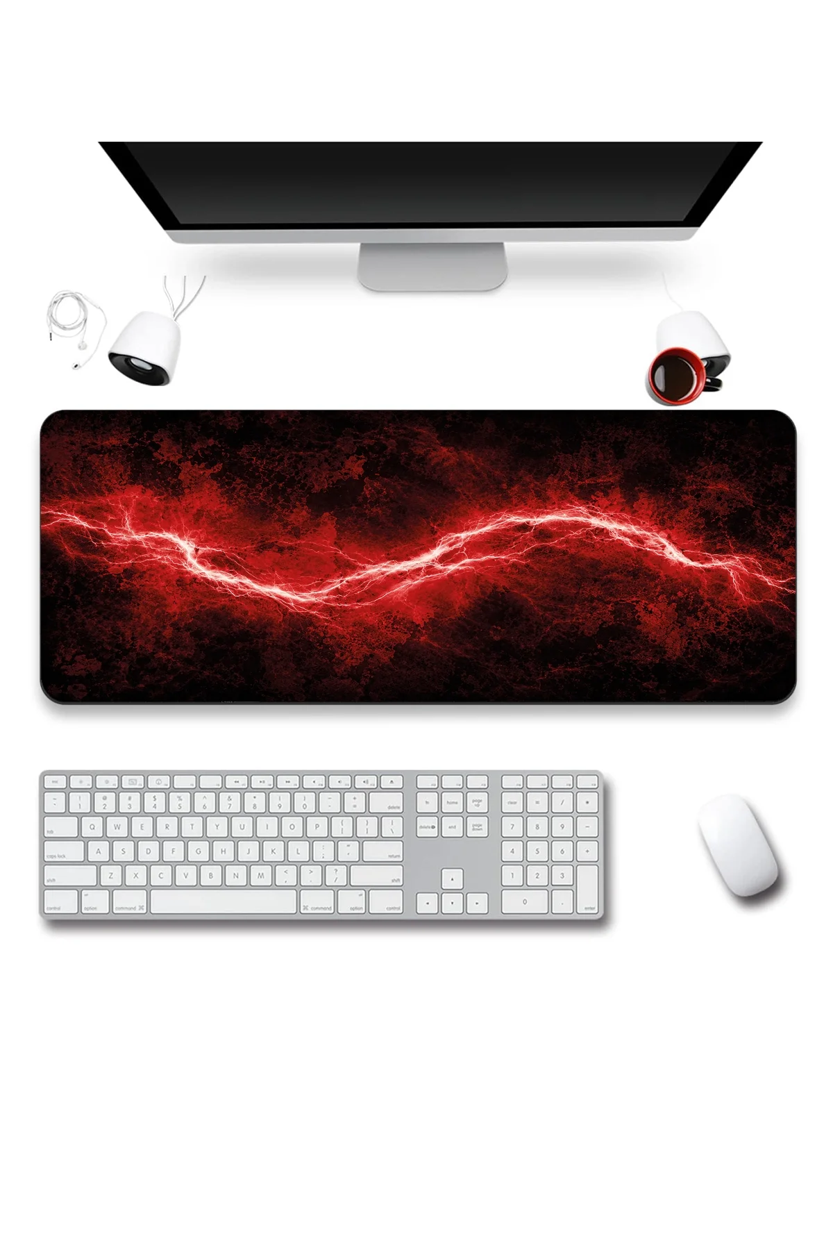 SonicTouch Klavye Mousepad 40x90cm Kızıl Akım Dikişsiz Kenar Pürüzsüz Sıvı Geçirmez Kaymaz Taban