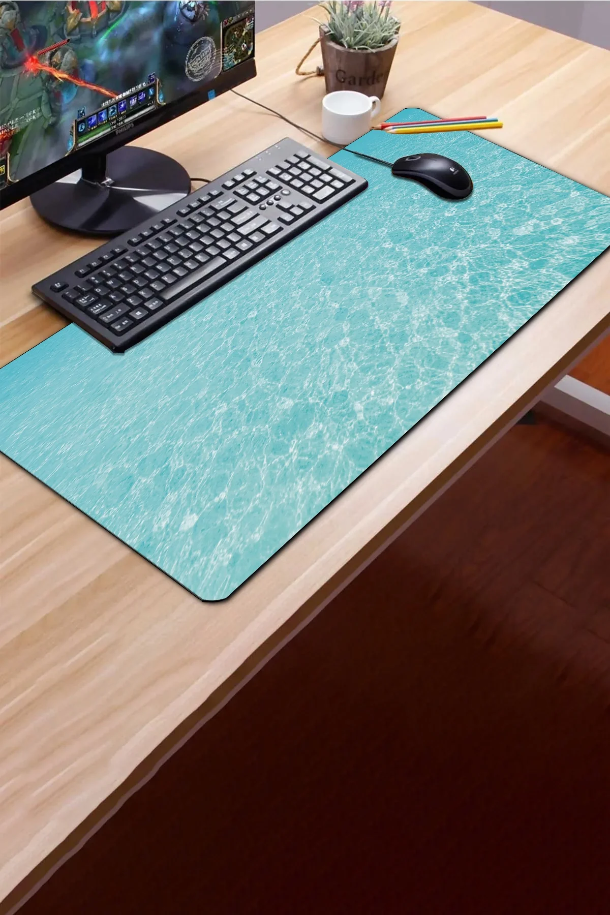 SonicTouch Klavye Mousepad 40x90cm Mavi Huzur Dikişsiz Kenar Pürüzsüz Sıvı Geçirmez Kaymaz Taban