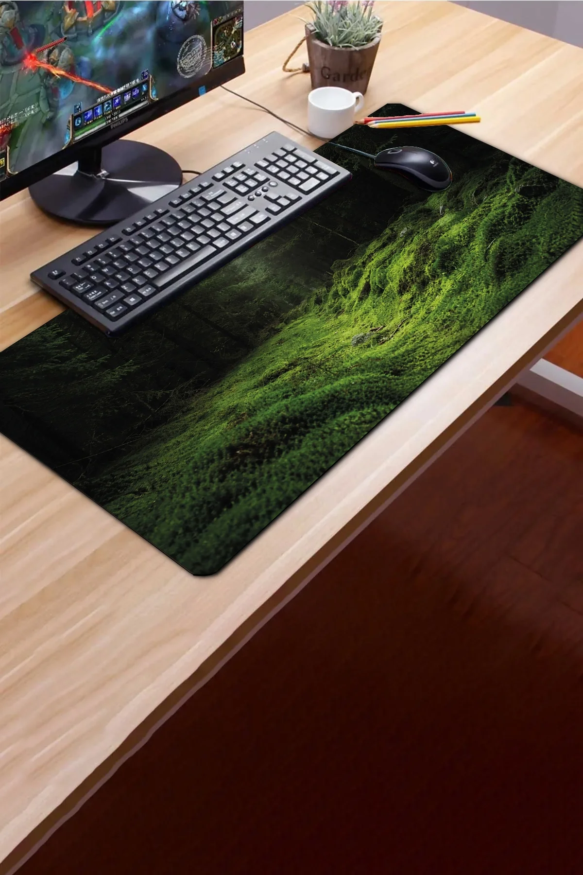 SonicTouch Klavye Mousepad 40x90cm Yosun Vadisi Dikişsiz Kenar Pürüzsüz Sıvı Geçirmez Kaymaz Taban