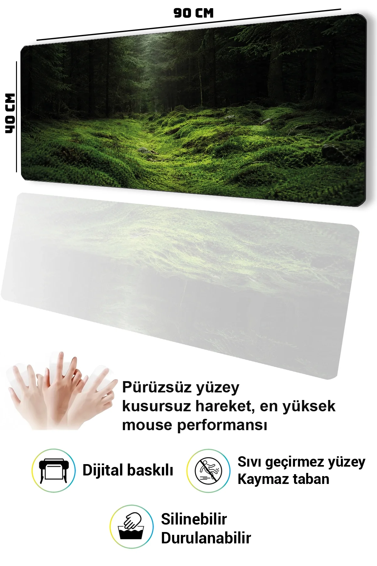 SonicTouch Klavye Mousepad 40x90cm Yosun Vadisi Dikişsiz Kenar Pürüzsüz Sıvı Geçirmez Kaymaz Taban