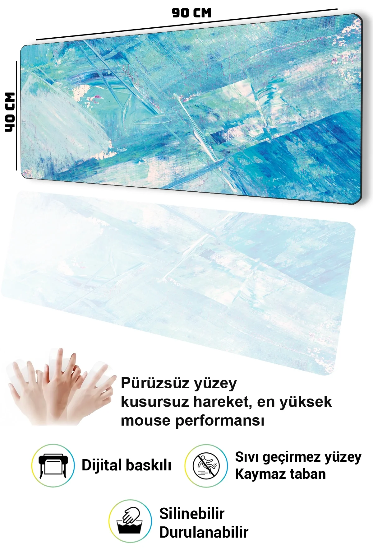 SonicTouch Klavye Mousepad 40x90cm Mint Fırtınası Dikişsiz Pürüzsüz Sıvı Geçirmez Kaymaz Taban