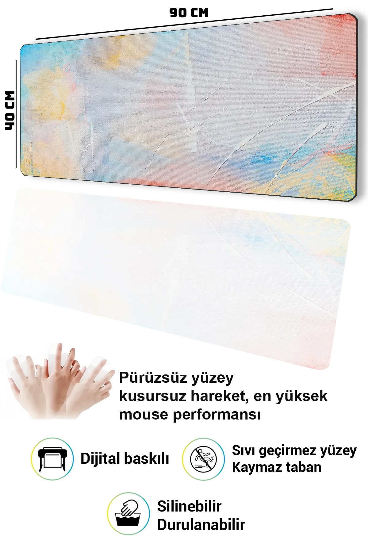 SonicTouch Klavye Mousepad 40x90cm Pastel Tuval Dikişsiz Pürüzsüz Sıvı Geçirmez Kaymaz Taban