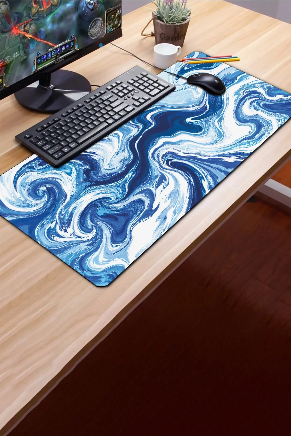 SonicTouch Klavye Mousepad 40x90cm Buzul Girdabı Dikişsiz Pürüzsüz Sıvı Geçirmez Kaymaz Taban