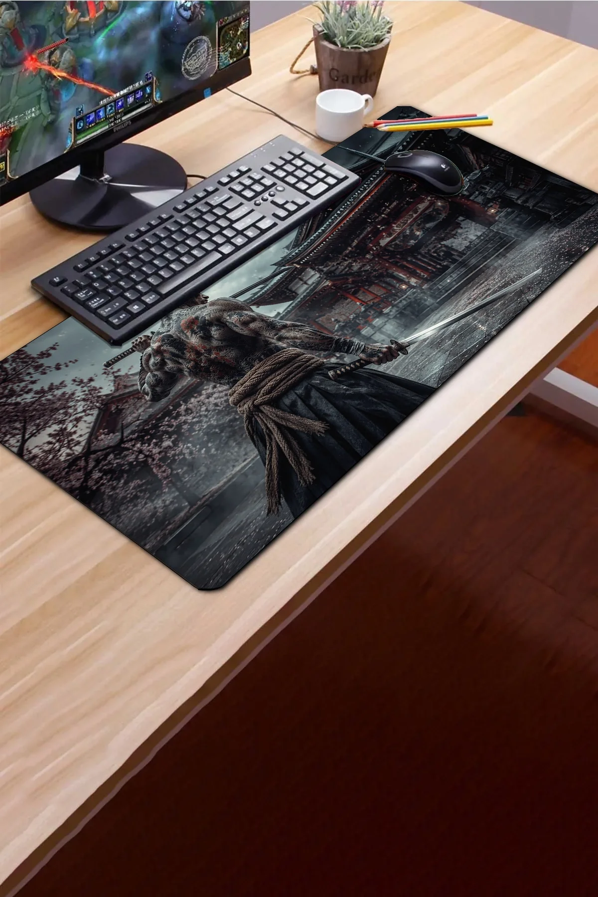 SonicTouch Klavye Mousepad 40x90cm Tapınak Savaşçısı Dikişsiz Pürüzsüz Sıvı Geçirmez Kaymaz Taban