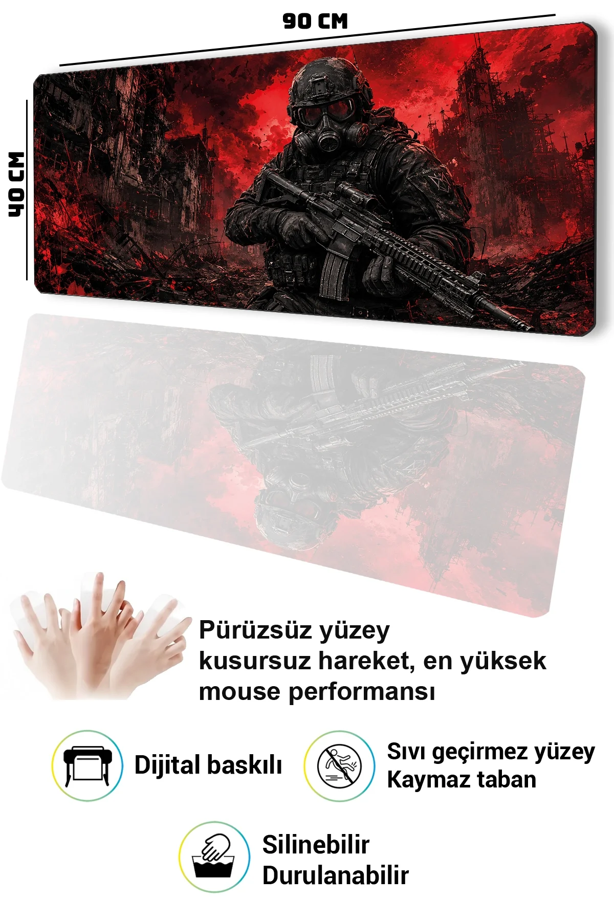 SonicTouch Klavye Mousepad 40x90cm Kıyamet Devriyesi Dikişsiz Pürüzsüz Sıvı Geçirmez Kaymaz Taban