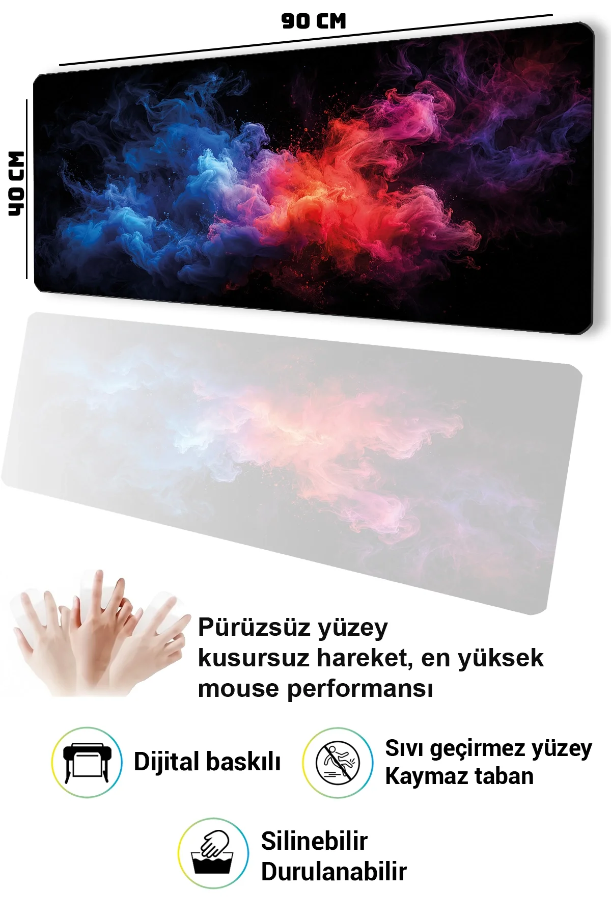 SonicTouch Klavye Mousepad 40x90cm Kromatik Sis Dikişsiz Pürüzsüz Sıvı Geçirmez Kaymaz Taban