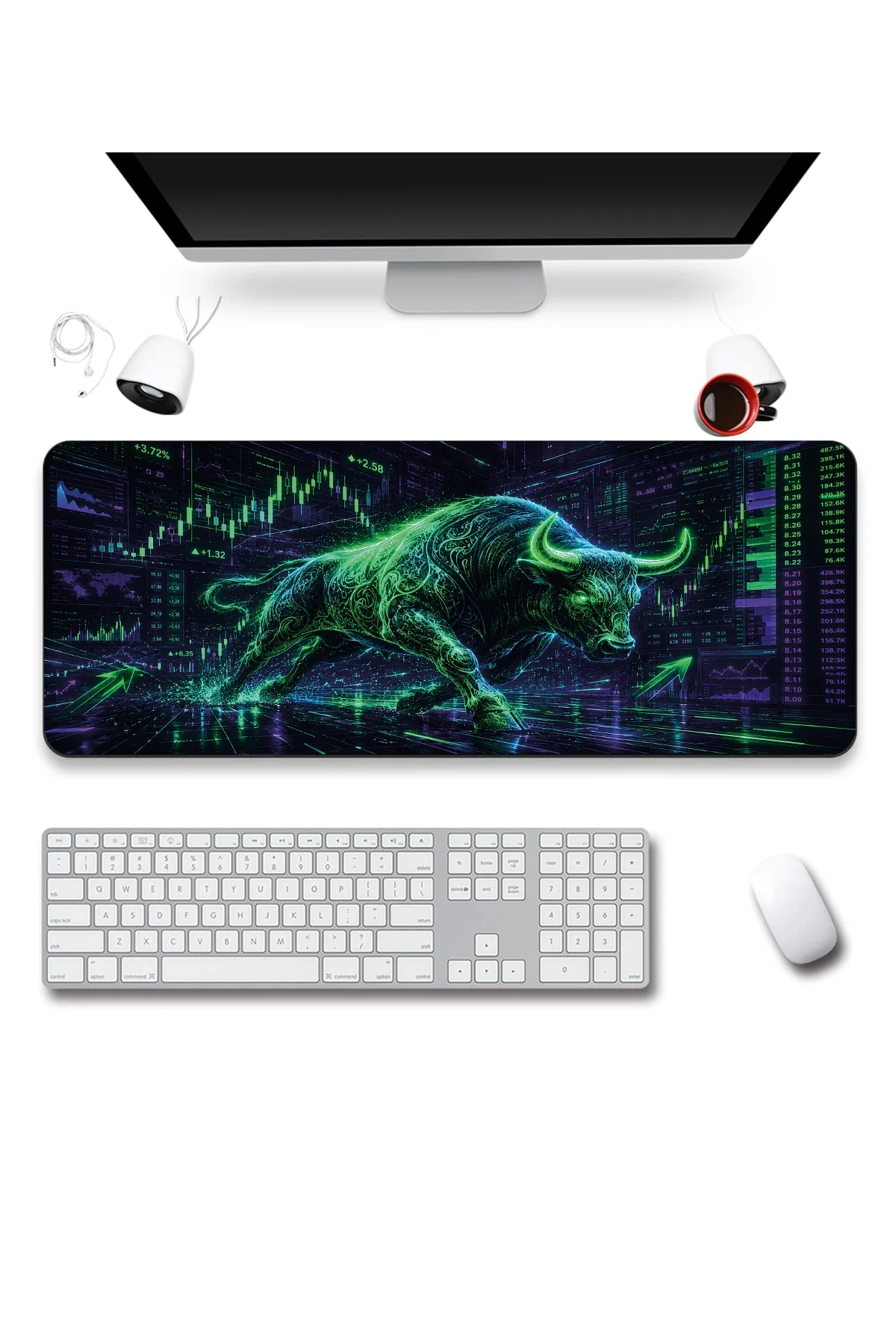 SonicTouch Klavye Mousepad 40x90cm Neon Bull Market Dikişsiz Pürüzsüz Sıvı Geçirmez Kaymaz Taban