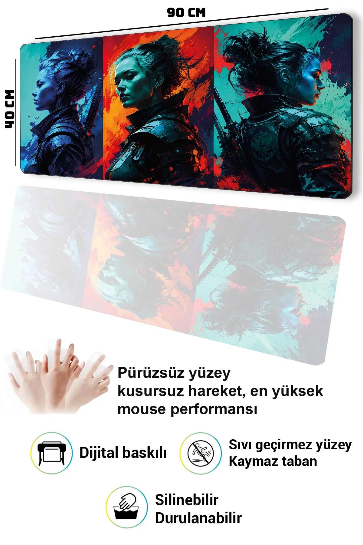 SonicTouch Klavye Mousepad 40x90cm Neon Savaşçı Dikişsiz Pürüzsüz Sıvı Geçirmez Kaymaz Taban