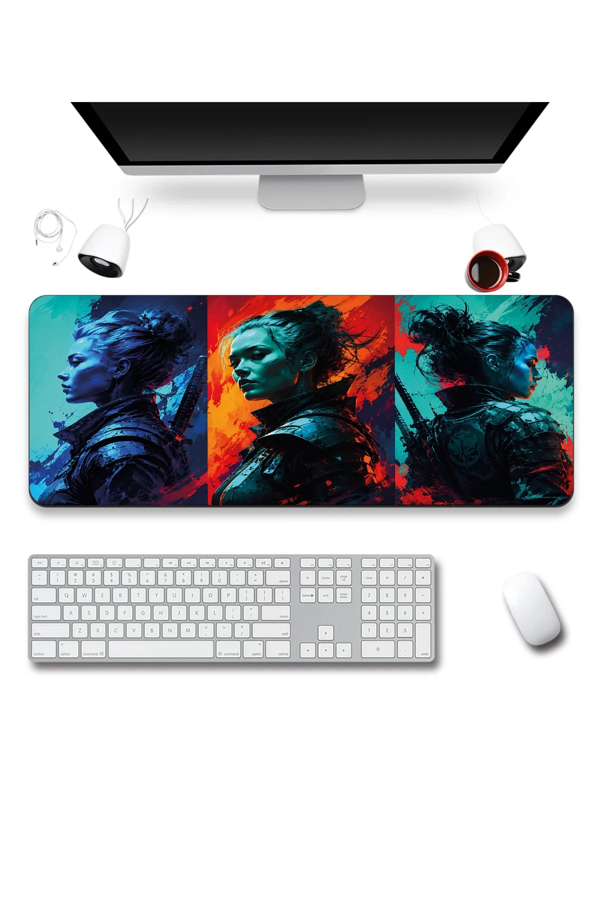 SonicTouch Klavye Mousepad 40x90cm Neon Savaşçı Dikişsiz Pürüzsüz Sıvı Geçirmez Kaymaz Taban