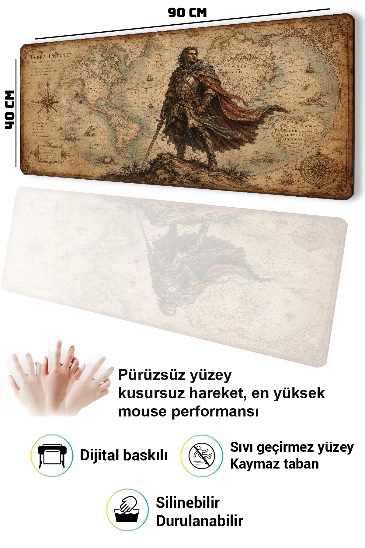 SonicTouch Klavye Mousepad 40x90cm Dünya Fatihi Dikişsiz Pürüzsüz Sıvı Geçirmez Kaymaz Taban