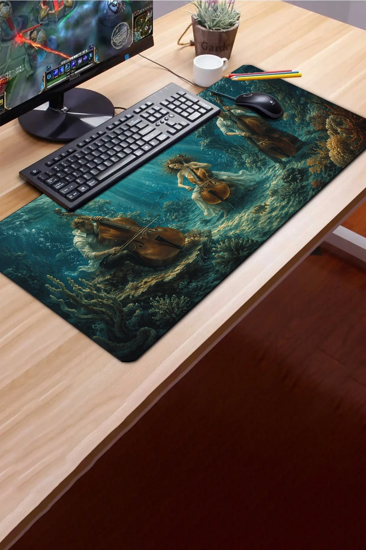 SonicTouch Klavye Mousepad 40x90cm Okyanus Senfonisi Dikişsiz Pürüzsüz Sıvı Geçirmez Kaymaz Taban